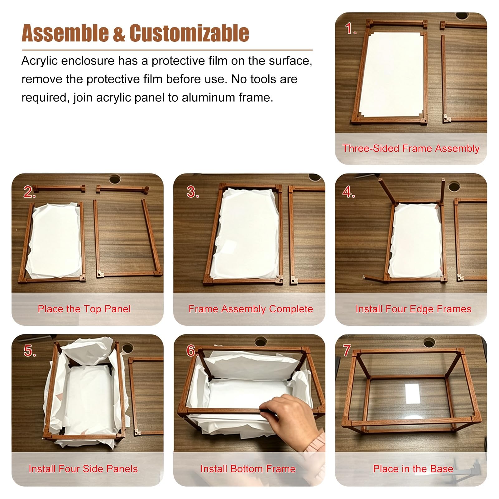 Teca Plexiglass Vetrina Retrò con Base Effetto Legno e Struttura in Alluminio | Vetrina Espositiva Alta e Trasparente in Acrilico Personalizzabile per Oggetti da Collezione(50x50xH50cm/20x20x20in)
