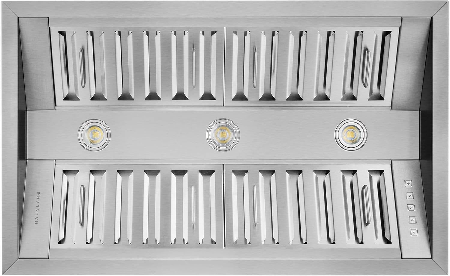 Hauslane | Pro-Style 46” IN-R300 Built-In Range Hood, 21” Deep | Low Noise Performance | Contemporary Design, Full-Size Handles, Professional-Grade Baffle Filters, LED Lamps, Stainless Steel
