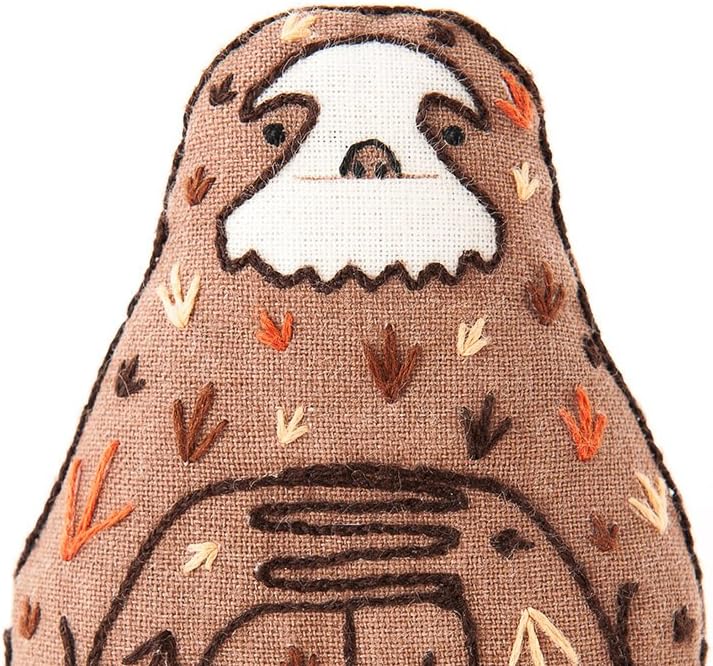 Kiriki Press DIY Embroidery Doll Kit - Skill Level 1 - Beginner to Advanced Embroidery Kits for Adults Teens (3 Skill Levels) Animal Embroidery Kit - Screen Printed Pattern (Sloth - Level 1)