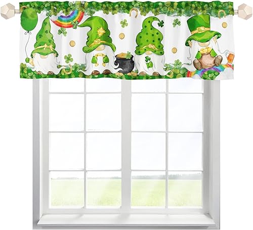 Miniatura 1 de HawSkgFub Cenefa de cortinas de cocina con diseño de gnomo del día de San Patricio 54 x 18 pulgadas sombrero de trébol dorado de temporada bolsillo