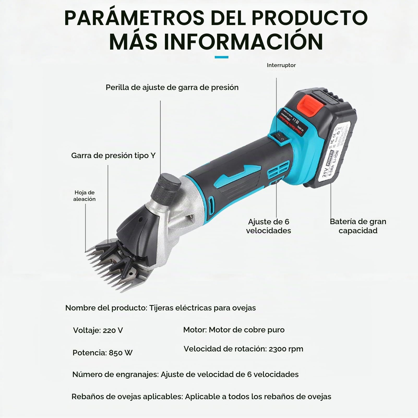 Esquiladora Inalámbrica Para Ovejas Máquina De Esquilar Eléctrica Con 2 Baterías De 6000mah 6 Velocidades Ajustables Cuchillas De 9/13 Dientes Cortadora De Lana Para Ovejas Cabras Alpacas Y 13 teeth
