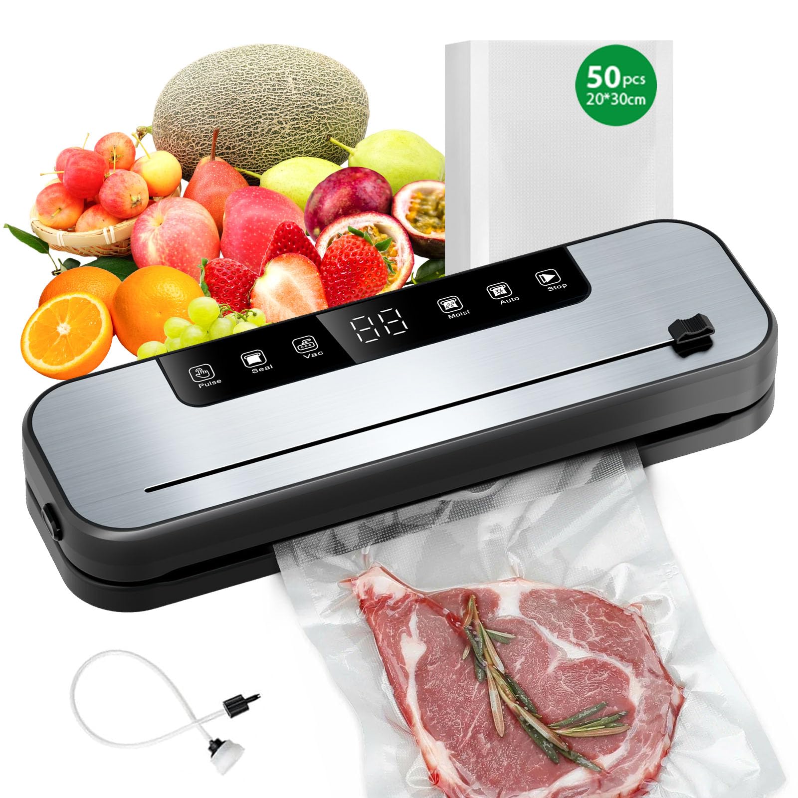 KLGFI Vakuumiergerät 7-in-1 - Profi Vakuumiermaschine Mit 50 Beuteln & Digitalanzeige