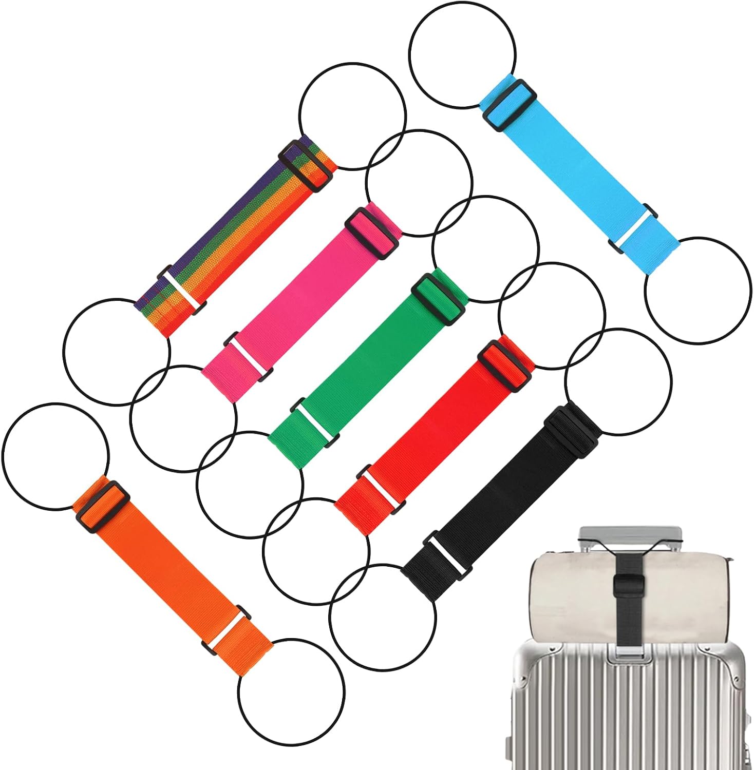 7 Pcs Luggage Straps for Suitcases, Adjustable Luggage Connector Straps for Suitcases and Bags with Elastic Fastening Belt, Travel Straps for House Moving, Long-haul Journey, Business Travel