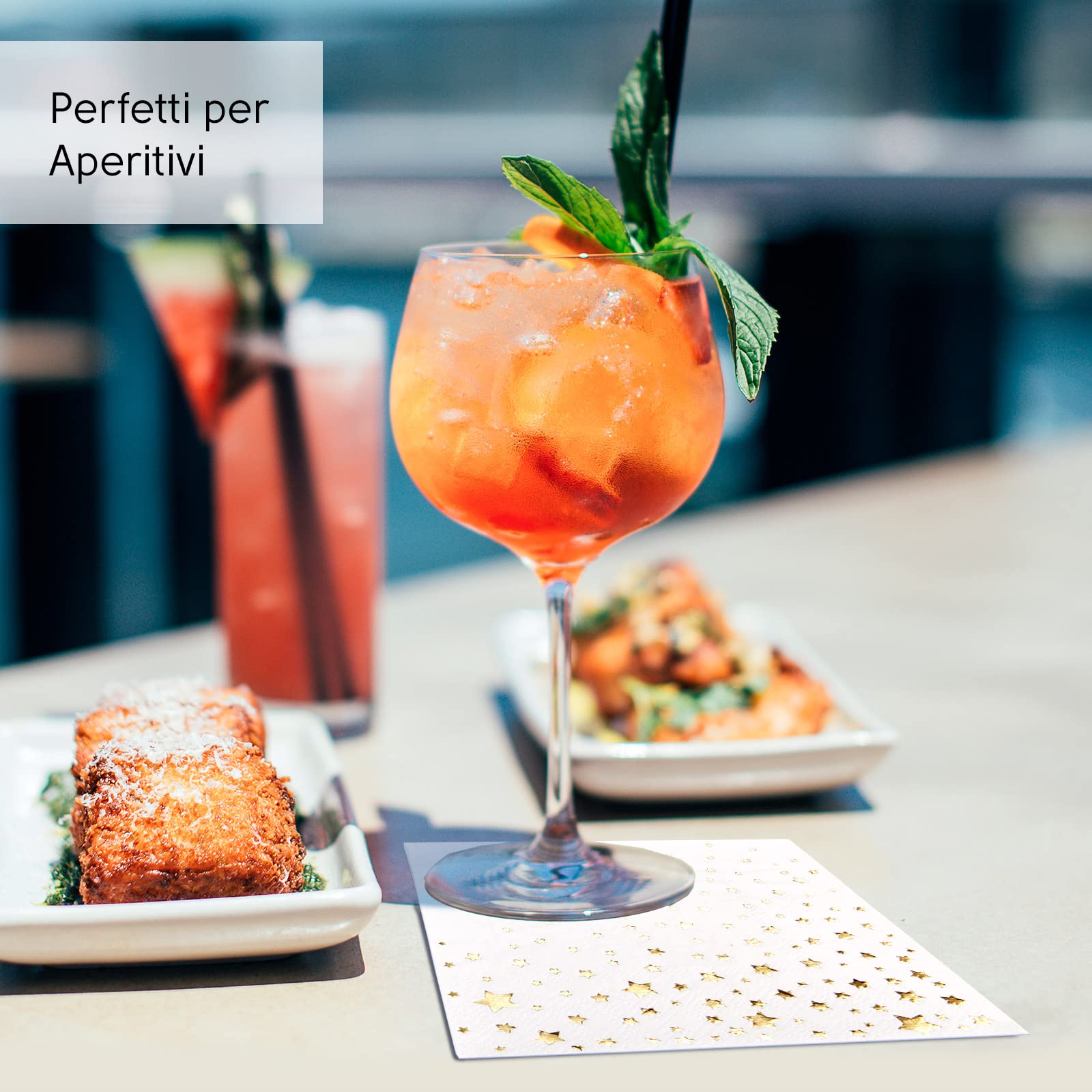 Tovaglioli Cocktail Bianco E Oro - 100 Pezzi 12,7x12,7cm Per Feste - Foto 4