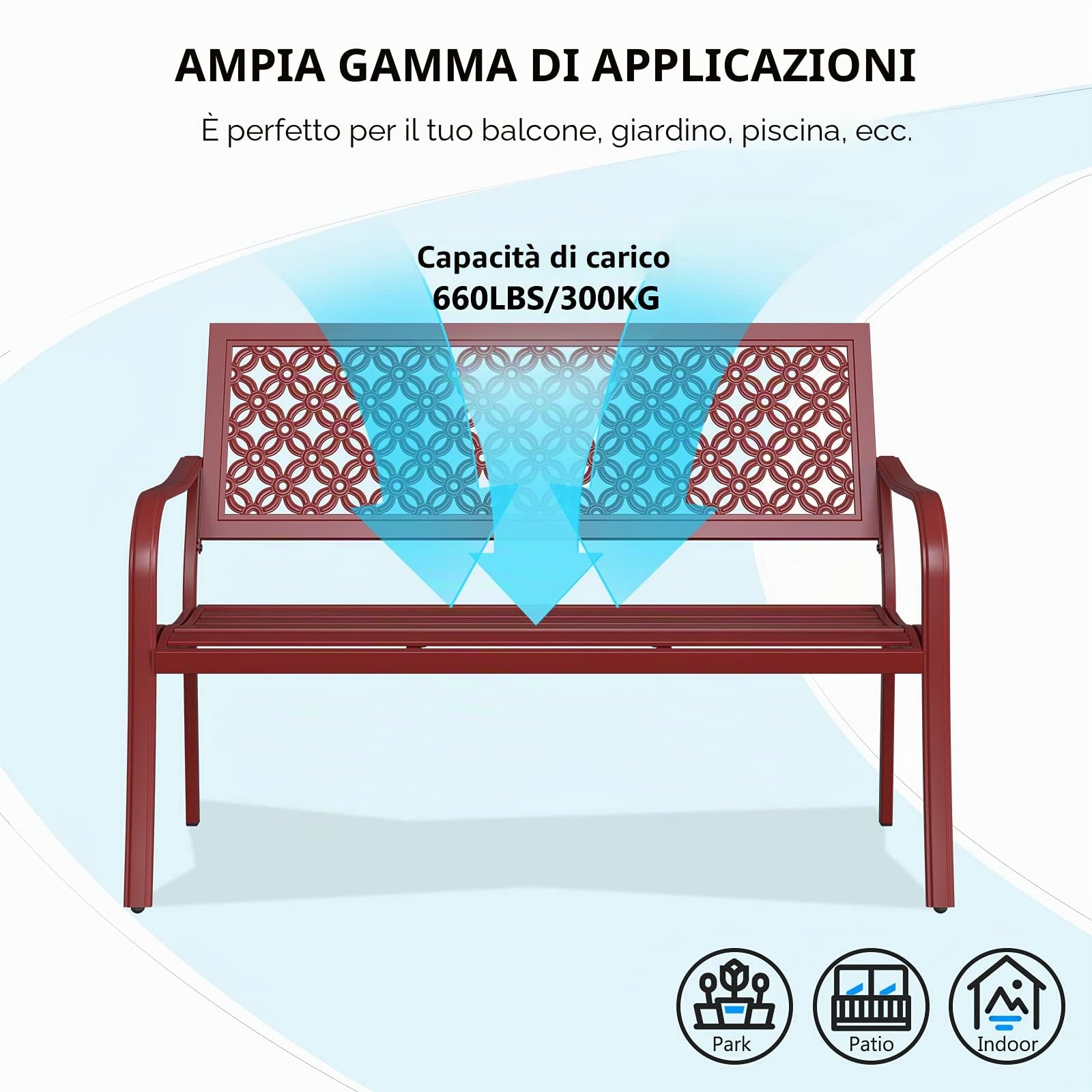 Grand patio Panca esterna per 2-3 persone, sedia a sdraio da giardino, per interni, esterni, terrazza, parco, resistente alla ruggine, motivo stampato (giallo scuro)