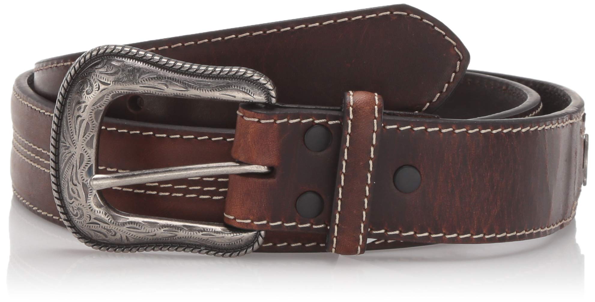 Roper Men's Belt with Ornaments Silver Buckle, Brown, 44
