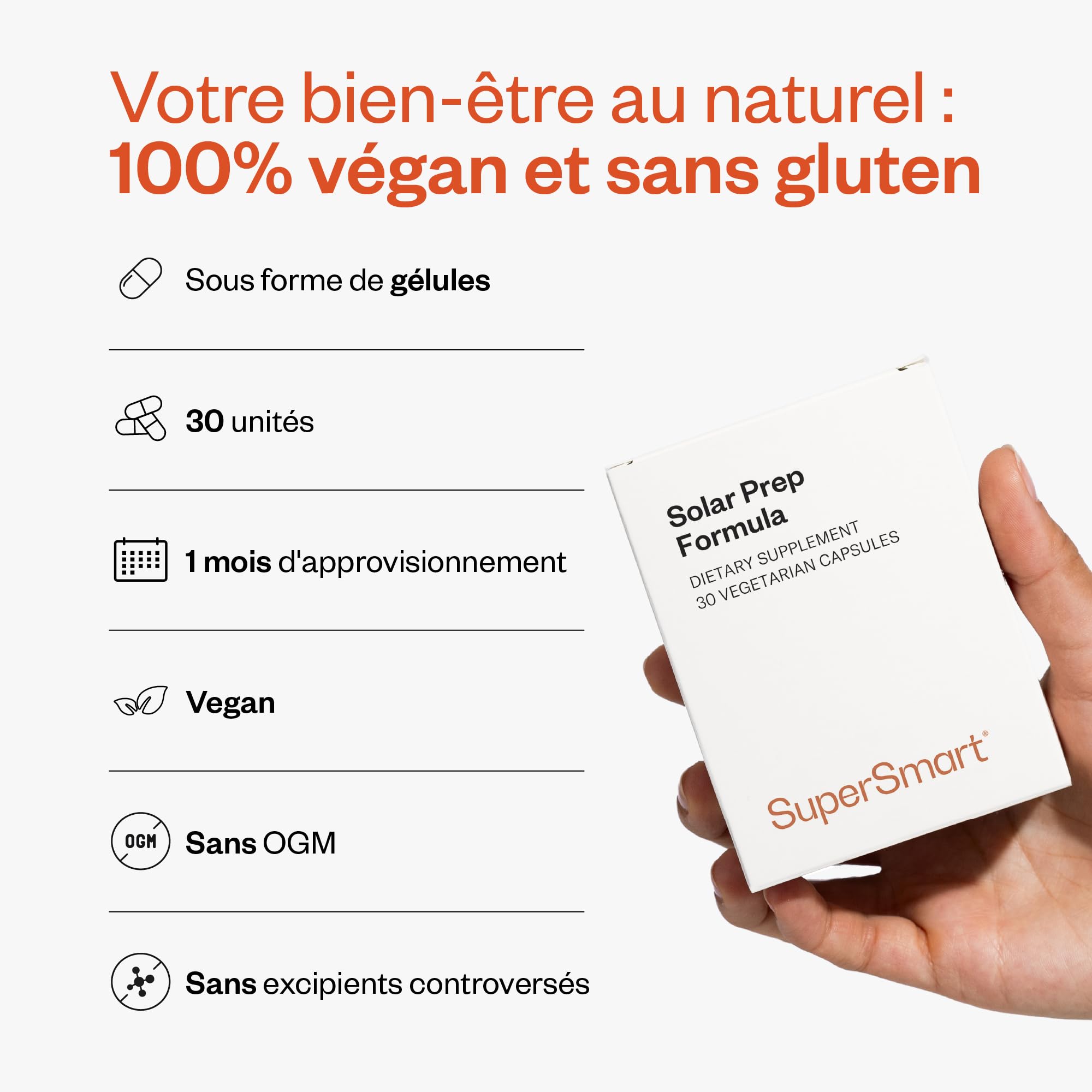 Solar Prep Formula - Facilite et Prolonge le Bronzage - Vegan - SuperSmart | Gélules Bronzage Les Plus Complètes - Autobronzant Naturel - Protection des UV - Nutroxsun®, extrait étudié cliniquement
