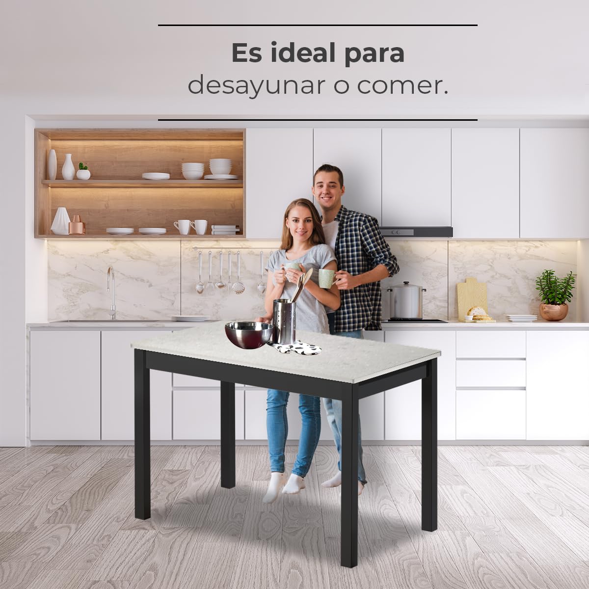 ASTIMESA Mesa de Cocina - Tapa laminada Color Niebla - Estructura Negra - Medida: 100x60 cm