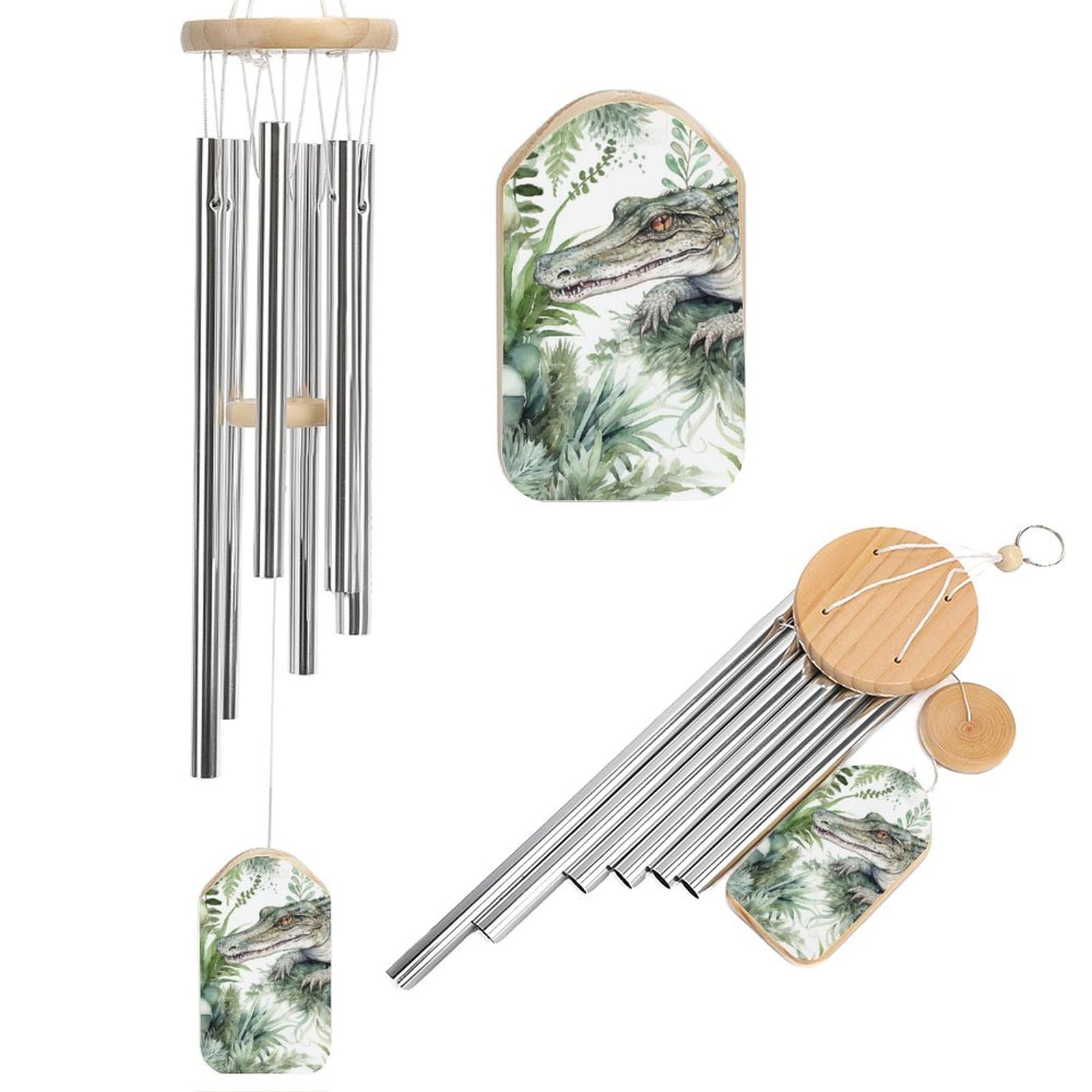 Wind Chimes for Garden,Crocodile Green Print Aluminum Alloy Windchimes Outdoor/Indoor,Soothing Melodic Tones Garden Chimes for Patio, Balcony, Backyard Home Decor Gift (20.5" Wind Chime)