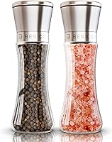 BENICCI Premium Salt & Pepper Grinder Set of 2 - Stainless Steel Refillable Mills with Adjustable Ceramic Grinders, Funnel & Brush