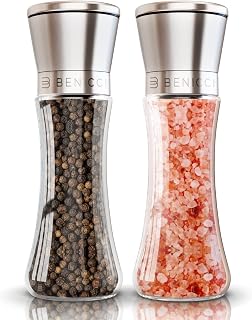 Benicci Premium Stainless Steel Salt & Pepper Grinder Set of 2 - Adjustable Ceramic Mills, Easy Refill Funnel & Brush