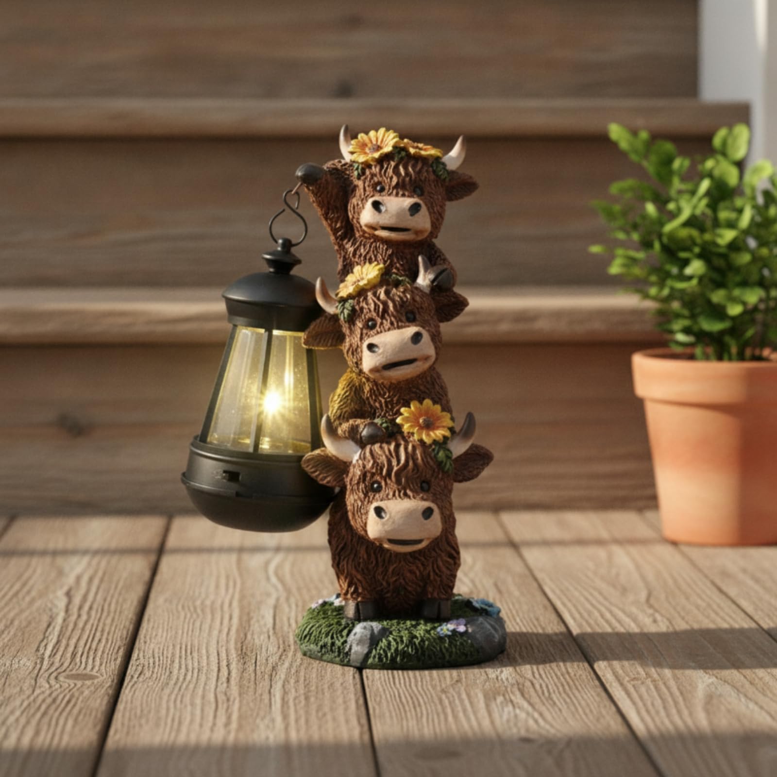 Statua di Mucca da Giardino Solare Mucca con Lanterna Rustica Scultura di Mucche per Amanti Degli Animali, Terrazzo