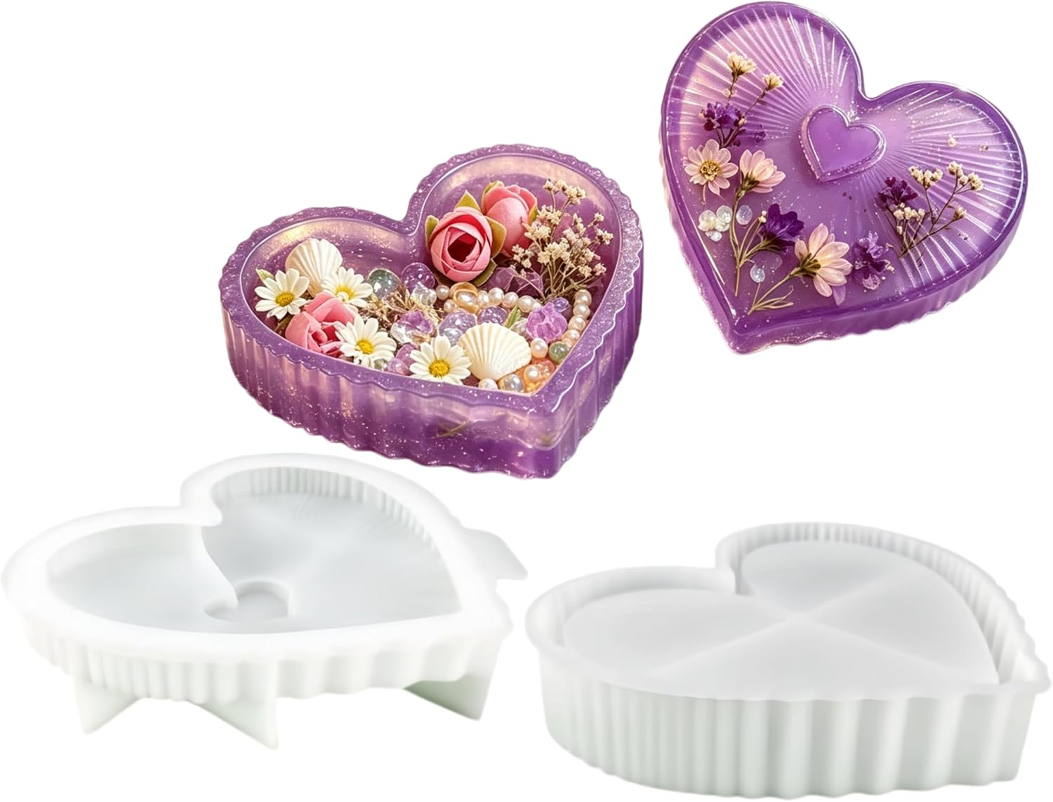 Heart Candle Jar Resin Mold, Rose Lid Epoxy Resin Storage Box Casting Molds | DIY Jewelry Trinket Candy Container Silicone Mould Concrete Cement Plaster Planter Vessel Craft Silicone Molds