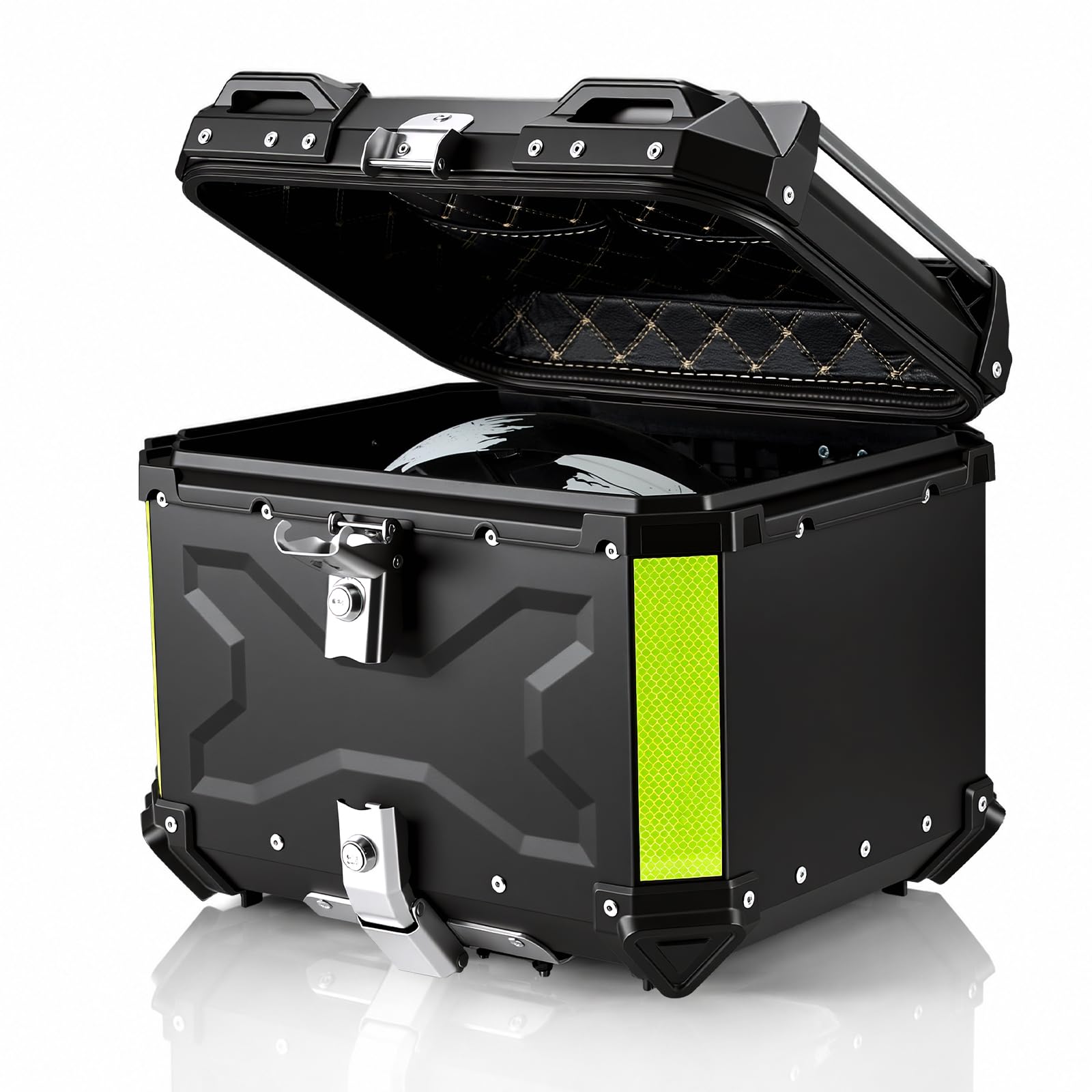 Top Case Universel pour Moto 45L, avec Dossier et Serrure de Sécurité, Coffre de Rangement pour Casque de Moto Étanche, Aluminium，Support de Fixation Universel (Noir)