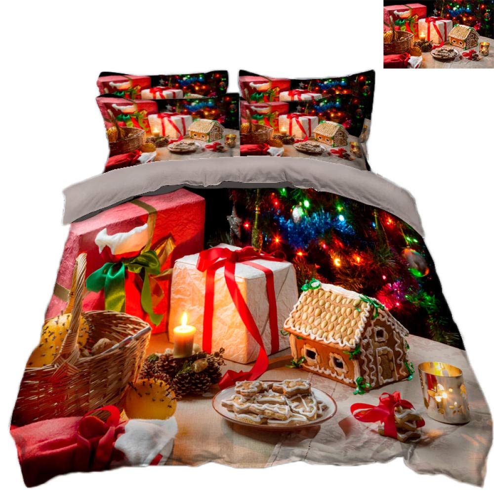 CHABED Christmas Bedding Sets 2/3Pcs Cartoon Duvet Cover Set Santa Claus Small House Single/Queen/King Size Bed Linen Bedclothes_200*200CM