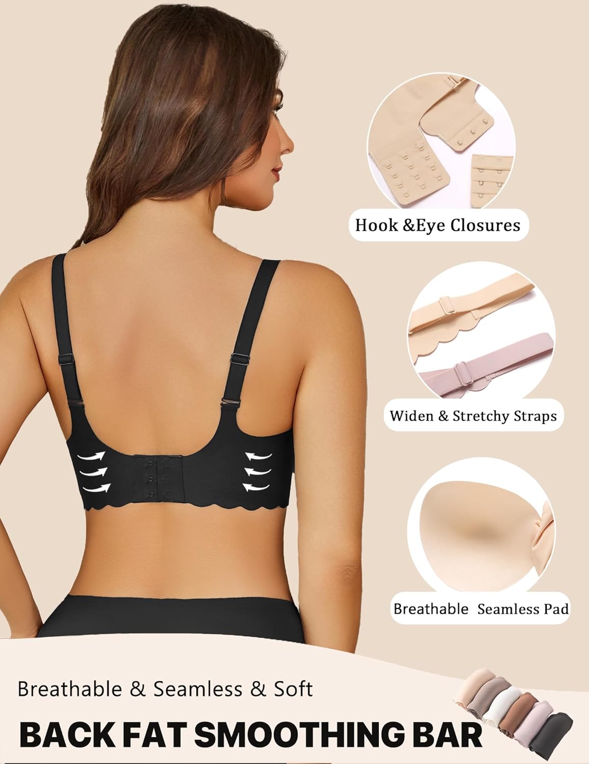 Avidlove Wireless Bra Womens Plunge V Neck Seamless Full Coverage Pushup Bralettes Everyday Bras - Image 3