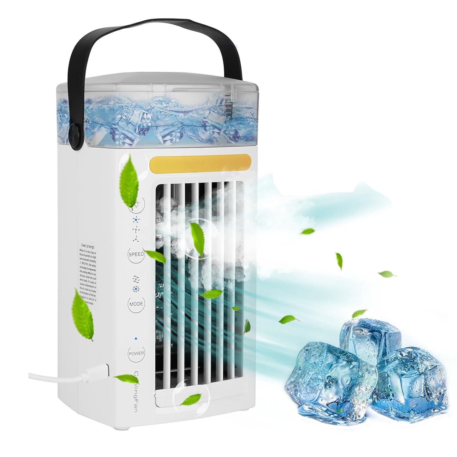 KOCASO Portable Air Conditioners 4 In 1 Air Conditioner Fan with 3-Speed Evaporative Air Cooler Water with Mist
