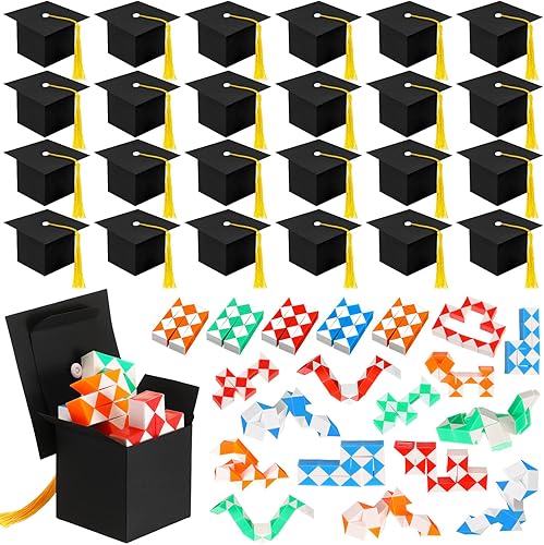 Juego de 24 regalos de graduación para niños, regalos de fiesta de graduación preescolar, incluye 24 cajas de dulces y 24 bloques de cubo de