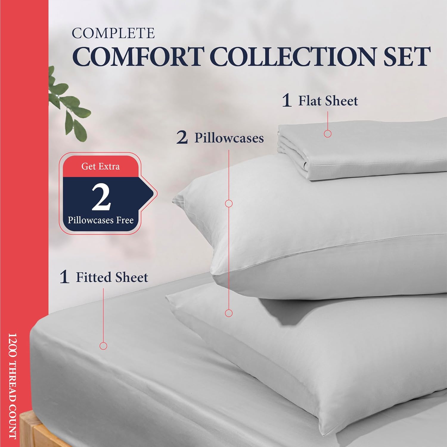 Ashton Sheets 100% Egyptian Cotton King Size Sheets Set - 4 PC Luxury 1200 Thread Count Egyptian Cotton Sheets King Size, Soft, Cooling, Sateen Weave 17" Deep Pocket Bed Set - Light Grey - Image 3