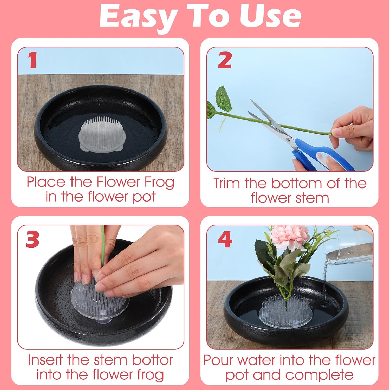 16pcs Plastic Flower Frogs for Arrangements Vase, Frog Flower Holder with Pins, Floral Frogs for Arrangements, Transparent Pin Frog for Flowers, for Wedding/Party Decor(2.75" Diameter)