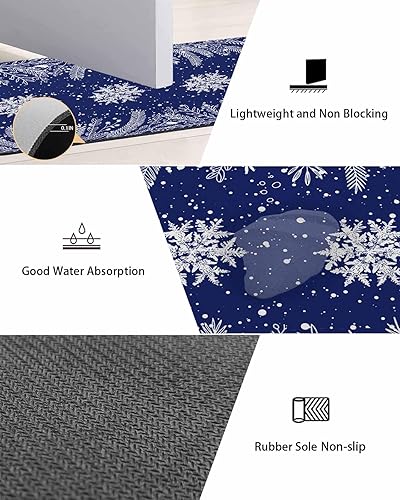 Miniatura 4 de Tapete de baño de copos de nieve azul marino para bañera, antideslizante, de secado rápido y absorbente, tierra de diatomeas, fregadero, dormitorio,