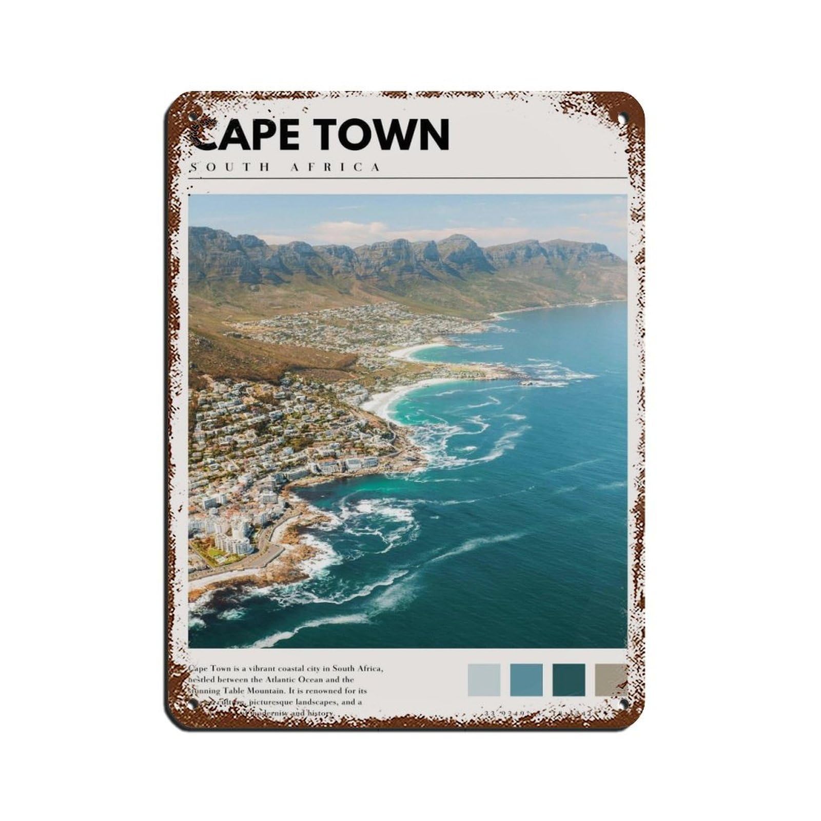 Cape Town South Africa Poster Cape Town Art (2) Tin Sign Vintage Metal Pub Club Cafe Bar Home Wall Art Decoration Poster Retro 12x16inch(30x40cm)