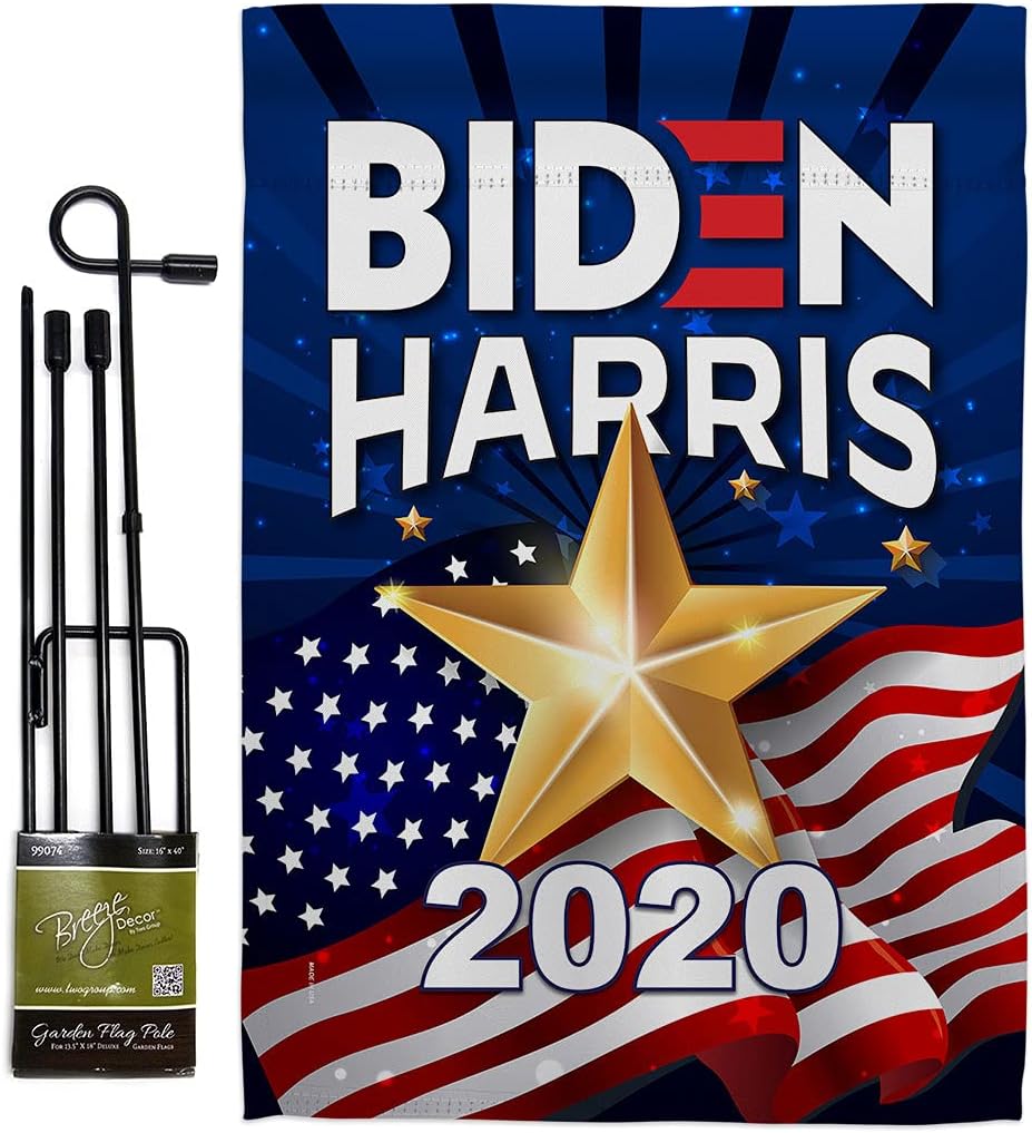 Biden Harris Flag 2020 Vote President Garden Flag Set with Stand Patriotic Democrat Republican Tea Party United State American Election House Banner Small Yard Gift Double-Sided, Made in USA, Garden Flag Set 13"x 18.5"