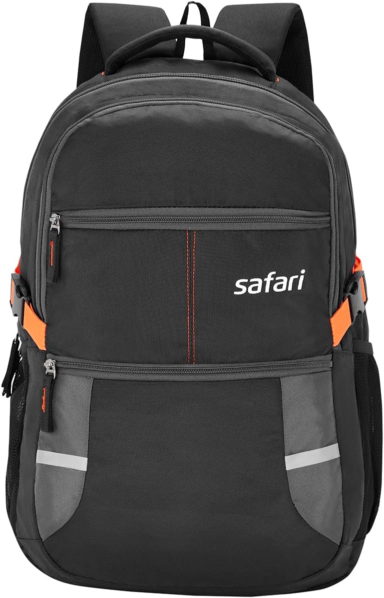 Safari Omega spacious/large laptop backpack with Raincover, college bag, travel bag for men and women, Black, 30 Litre