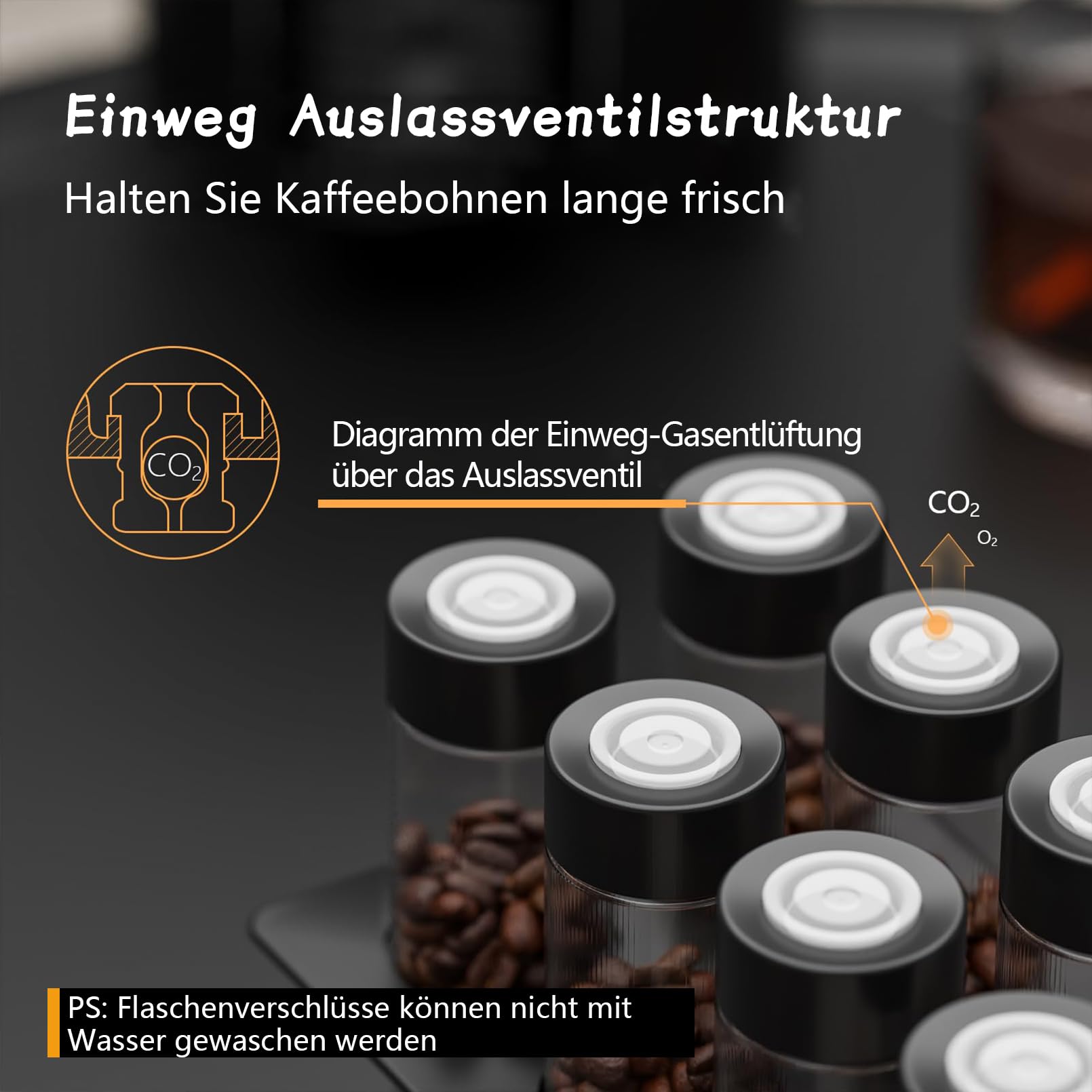 Kaffeebohnen Behälter 8 Tuben Walnuss Ständer Trichter Einzeldosis Schwarz | Espressobohnen Aufbewahrung Kaffeedose Set Portionierer Glas Röhrchen Holz Halter Dose Frischhalteventil Barista Geschenk