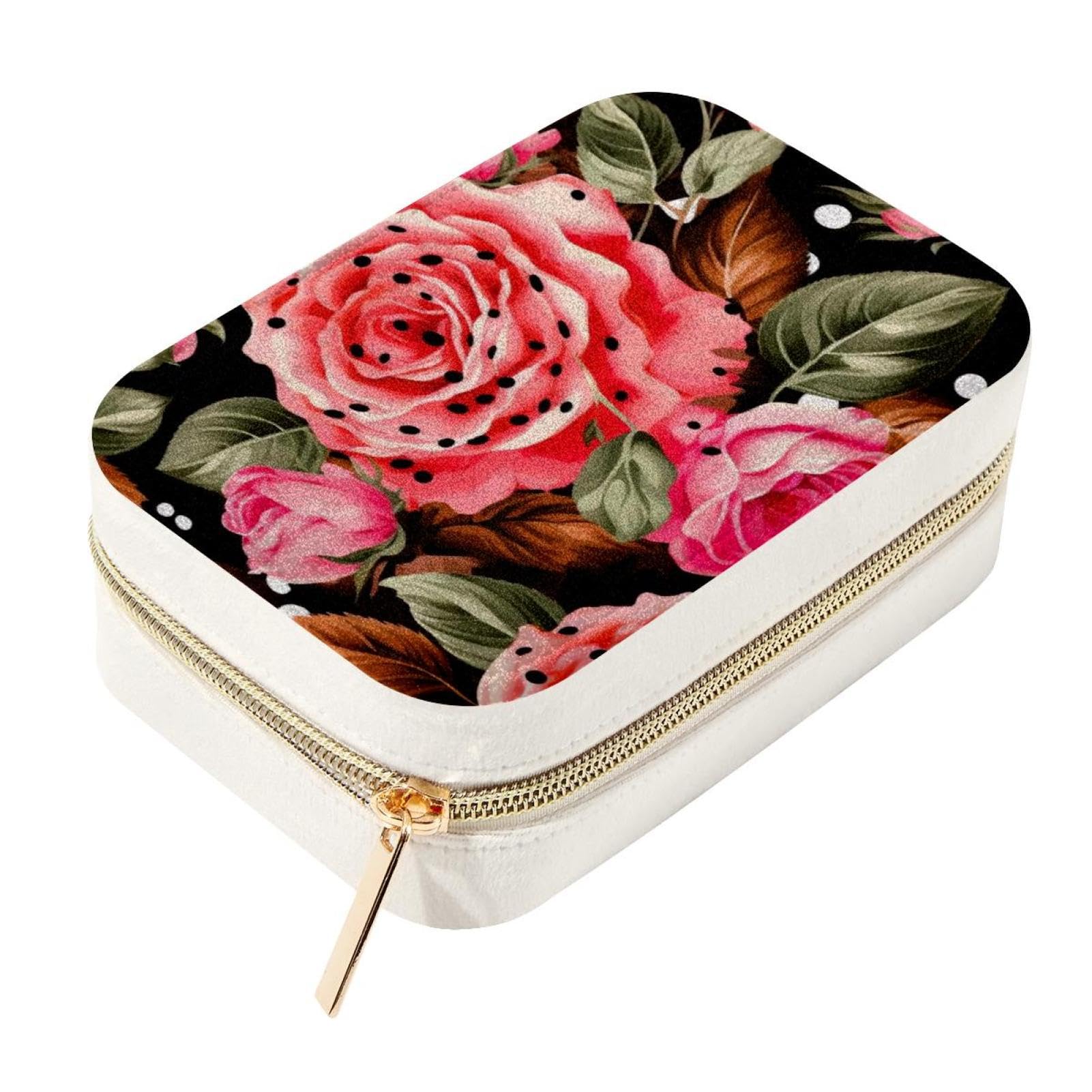 Boîte à bijoux de voyage léopard et velours rose avec rangements pour bagues