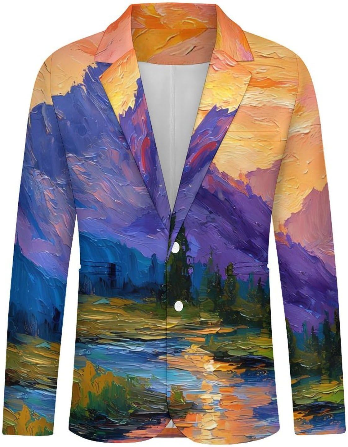 Sunset Field Streams Landscape Suits Blazer for Men Buttons Jacket Coat Business 6X-Large