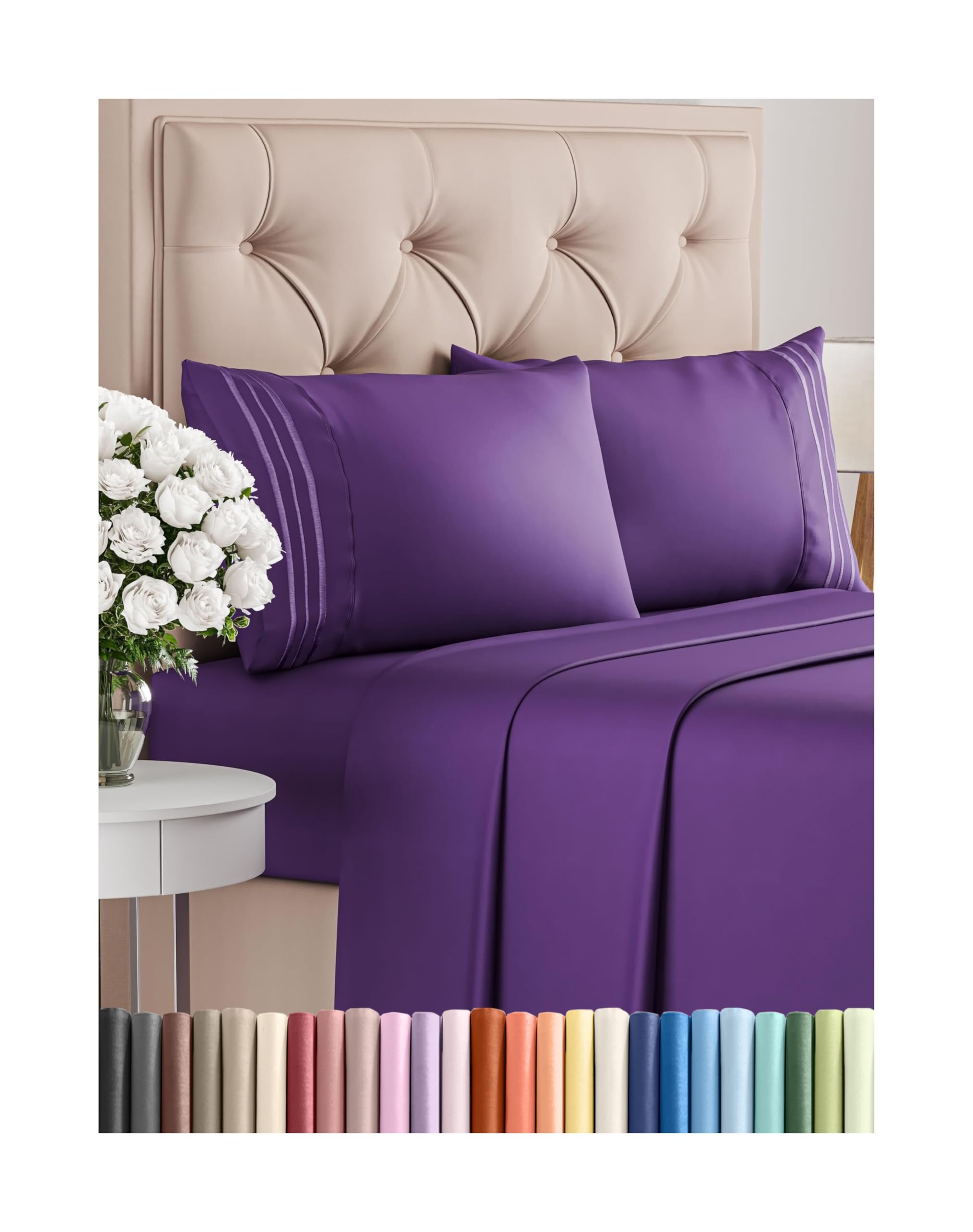 Queen Size 4 Piece Sheet Set - Comfy Breathable & Cooling Bed Sheets Set - Hotel Luxury Bedding for Women, Men, Kids, Teens, Boys & Girls - Deep Pockets, Ultra-Soft, Wrinkle Free - Oeko-Tex - Purple