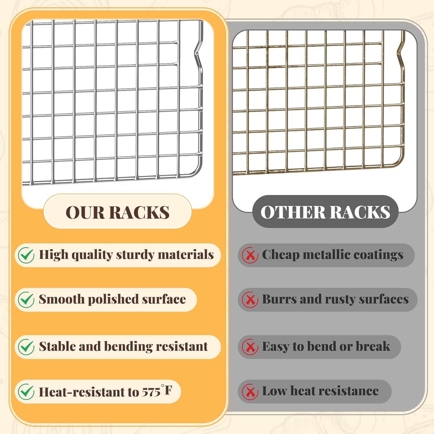 Cooling Racks for Cooking and Baking - 2 PCS 10" x 16" Grid Wire Baking Rack for Oven Cooking, Baking, Grilling, Roasting - Dishwasher Safe Bacon Rack - Fits Half Sheet Cookie Pan