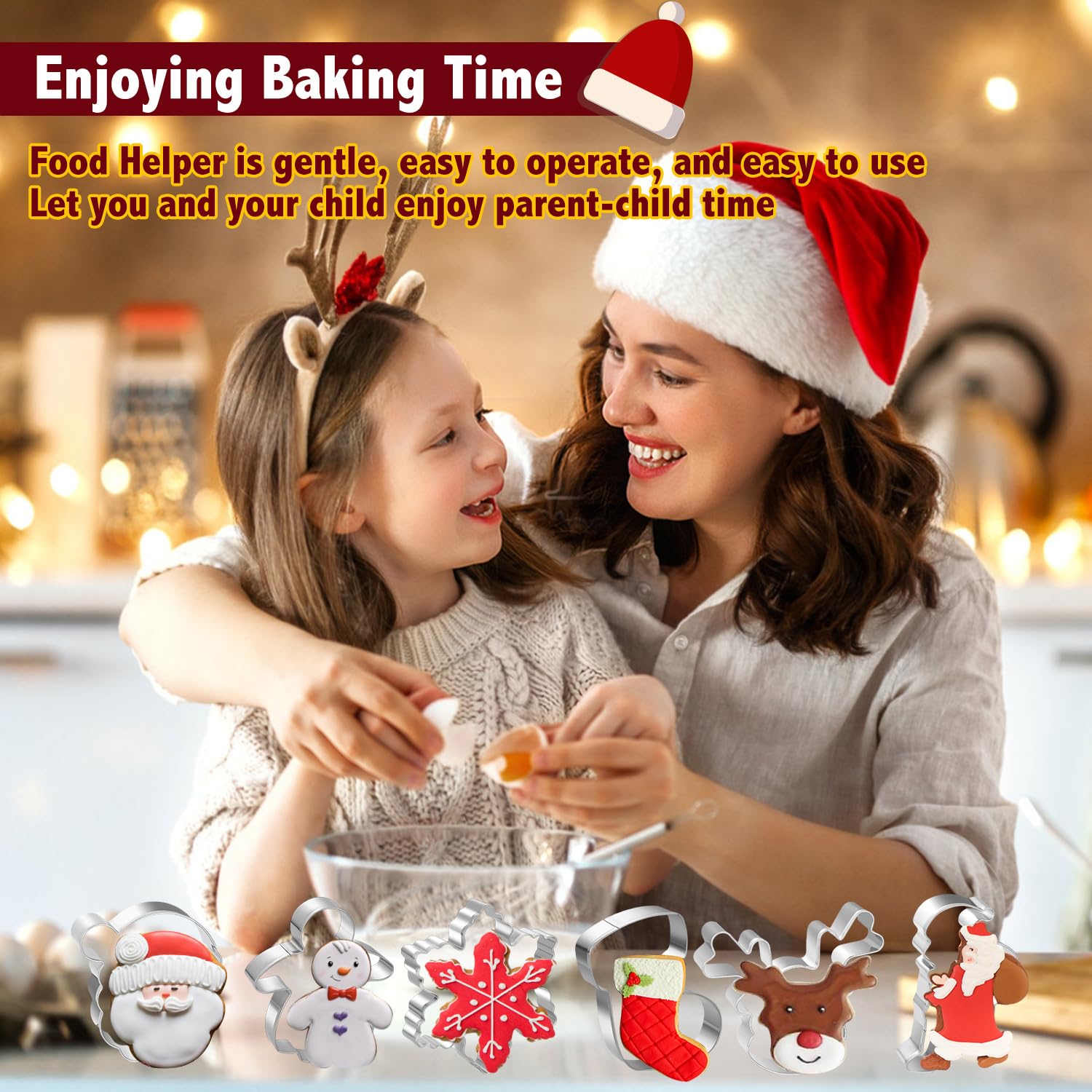 Juego de 11 cortadores de galletas de Navidad, cortadores de galletas de acero inoxidable con copo de nieve, muñeco de nieve, campana y más para manualidades, suministros de decoración de fiesta de