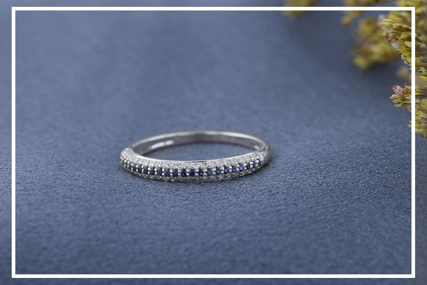 Dazzlingrock Collection Round Blue Sapphire & White Diamond Anniversary Wedding Band For Women, Available in 10K Solid Gold - Image 4