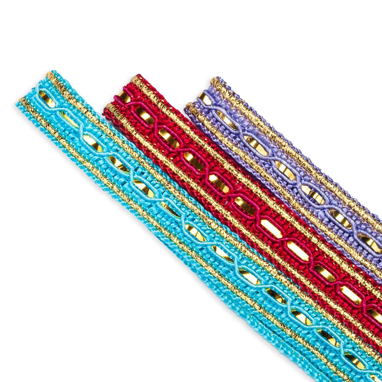 Gold Metallic Trim, Narrow 12mm Ribbon Braid, Crafts Trimming, Traditionally Indian Sari Border, for Sewing, Home Décor, Apparel or Crafts. Neotrims UK. [Light Turquoise, 1 Reel of 25 Meters]