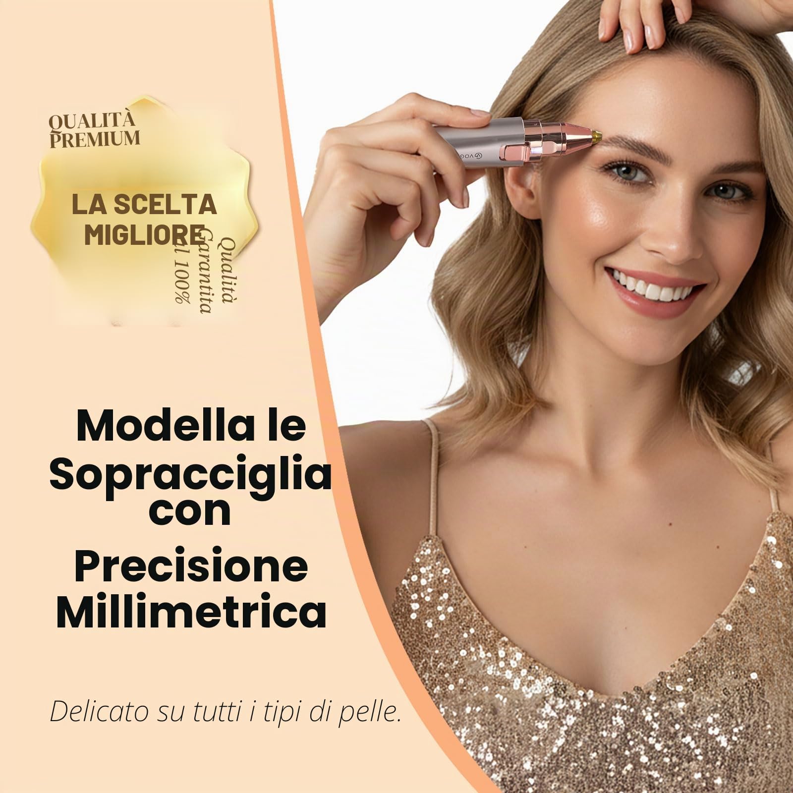 VG VOGCREST Rasoio per sopracciglia e viso: 2 in 1 ricaricabile per la rimozione dei peli del viso e rasoio per sopracciglia, rasoio per il corpo con luce LED integrata (oro rosa)