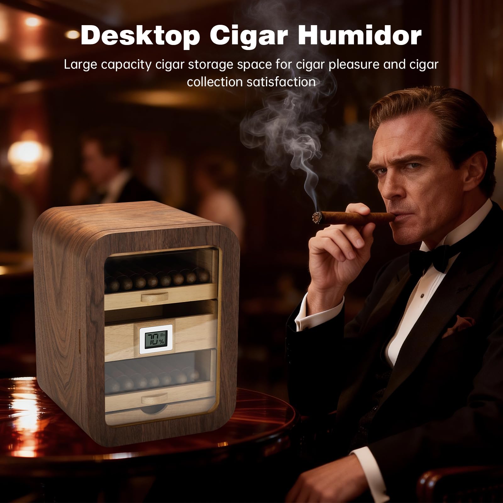 CIGARLOONG Zigarrenhumidor-Schrank aus Zedernholz, 4 Ebenen, großes Fassungsvermögen, Schrank für 110 Zigarren, inklusive Befeuchter und Hygrometer, luxuriöses Geschenk für Zigarrenliebhaber (Braun)