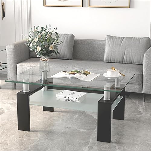 Miniatura 3 de Juego de 3 mesas auxiliares y mesa auxiliar de cristal, diseño clásico de 2 niveles, parte superior de vidrio templado y patas de metal sólido, uso