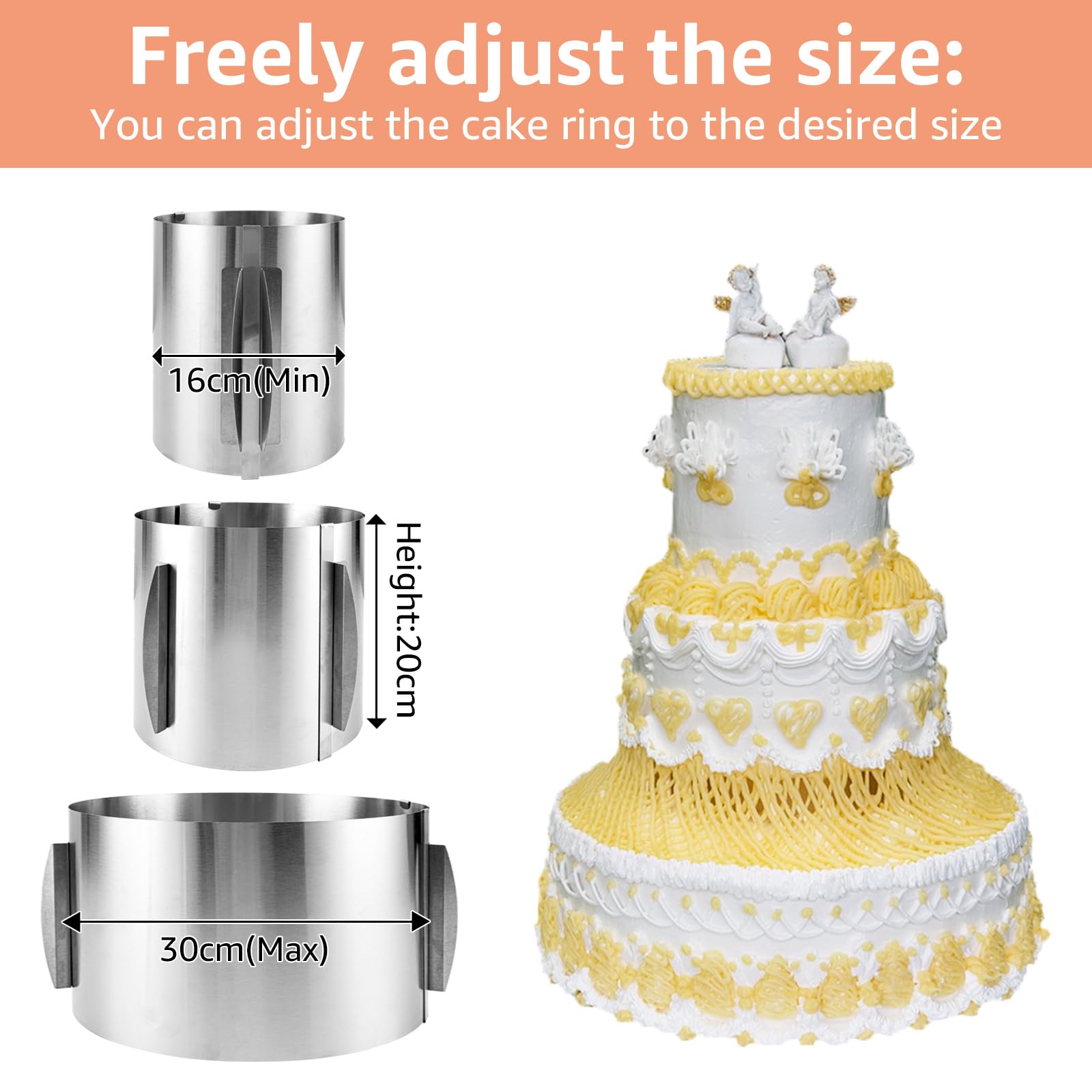 Cerclage Rond Patisserie ZEONHEI Lot De 2 Moules à Gâteau Réglables De 15,2 à 30,5 Cm, Anneau à Pâtisserie Rond Extensible En Acier Inoxydable Pour Pâtisserie Et Pâtisserie Pelle A Tarte Inox