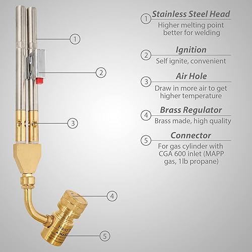 Miniatura 2 de Antorcha doble de la soldadura del gas del uno mismo de la antorcha del MAPPdel propano de la cabeza