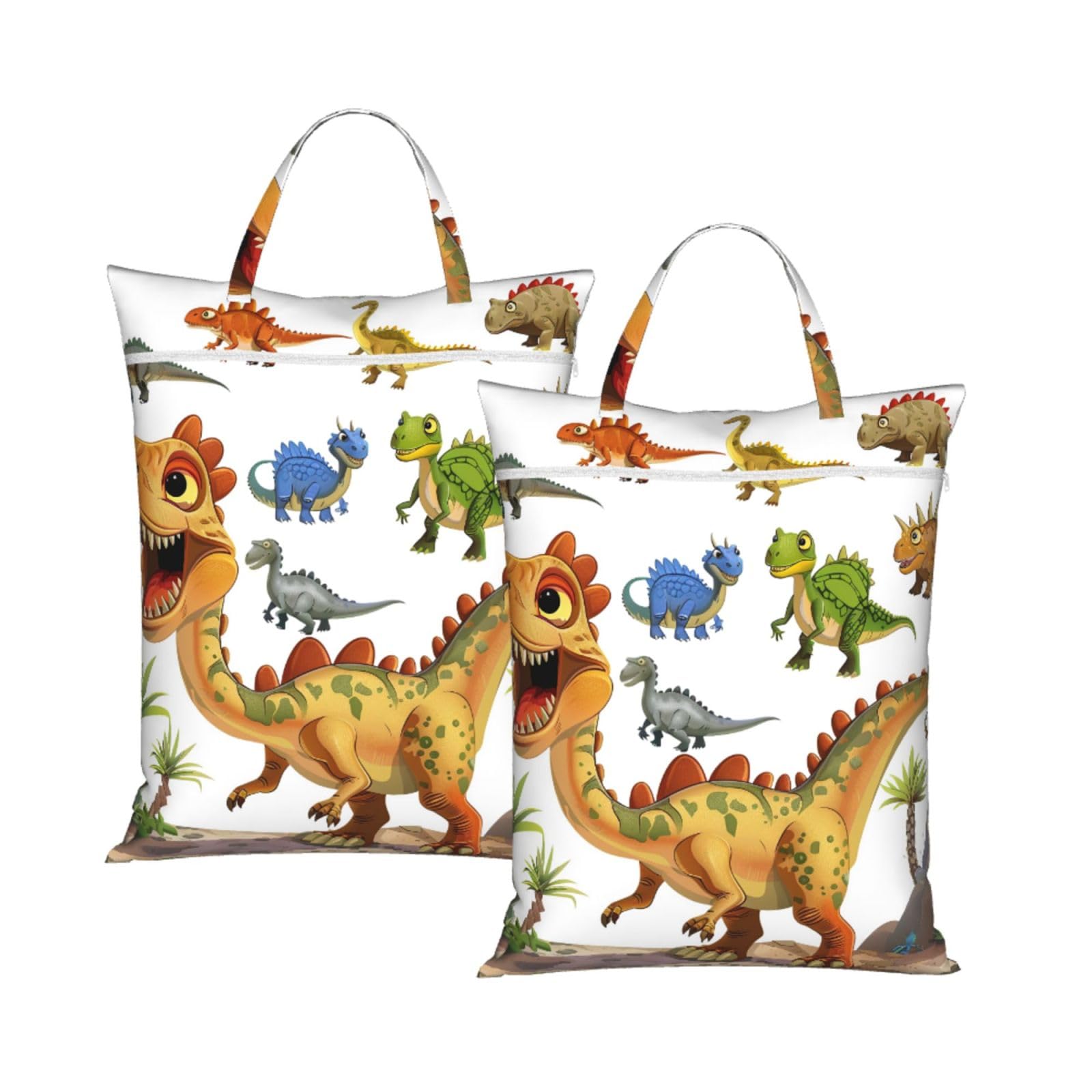 Large Travel Laundry Bags,Cartoon Dinosaur Images Print with Handle Foldable Laundry Bag for Holidays Gym Swimming and Family Trips, 2Pcs