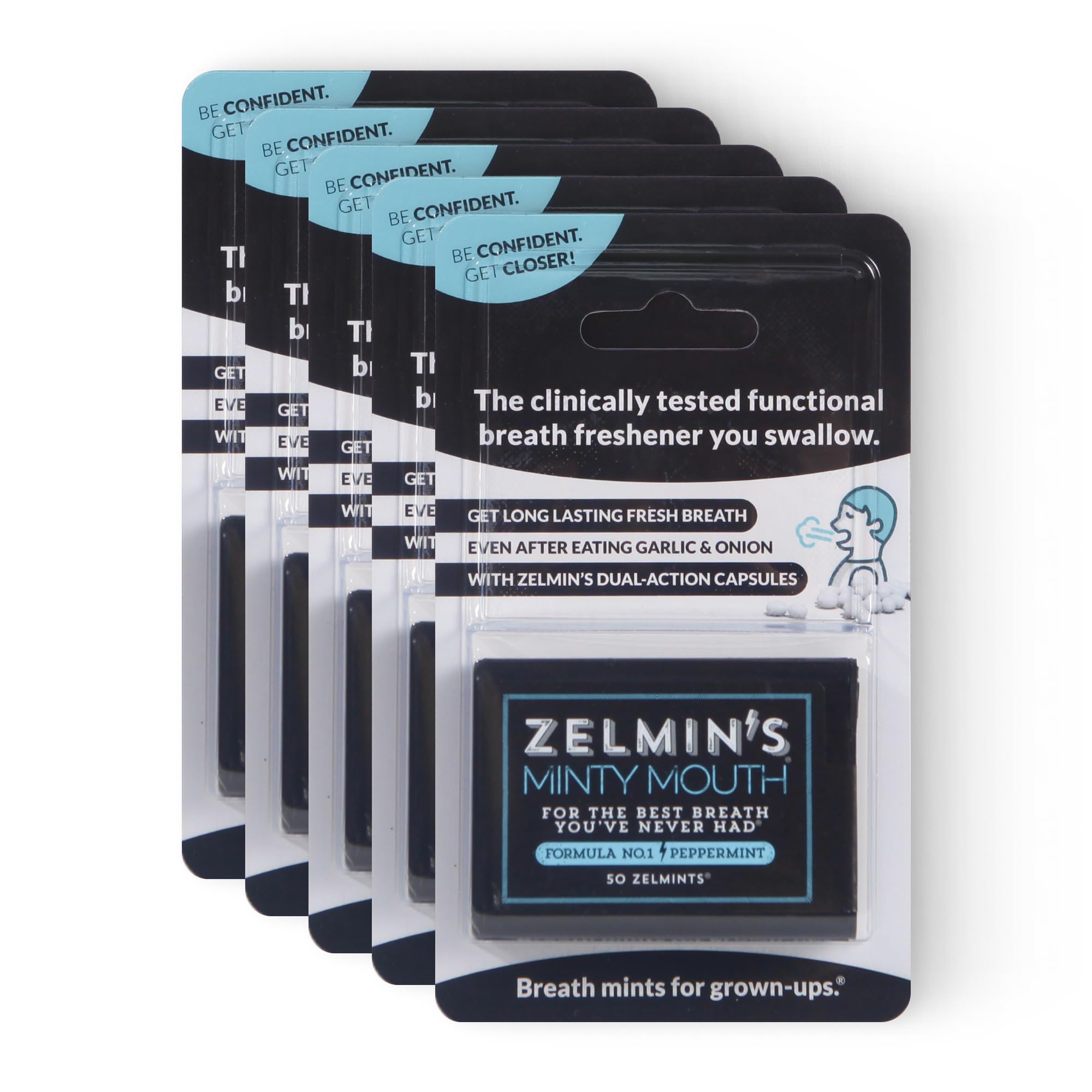 Zelmin's Minty Mouth Breath Freshener - (5 Pack) Long Lasting Bad Breath Treatment For Adults That Works With Your Gut - Bad Breath Pills Are Alcohol Free, Gluten Free & Contain No Artificial Flavors