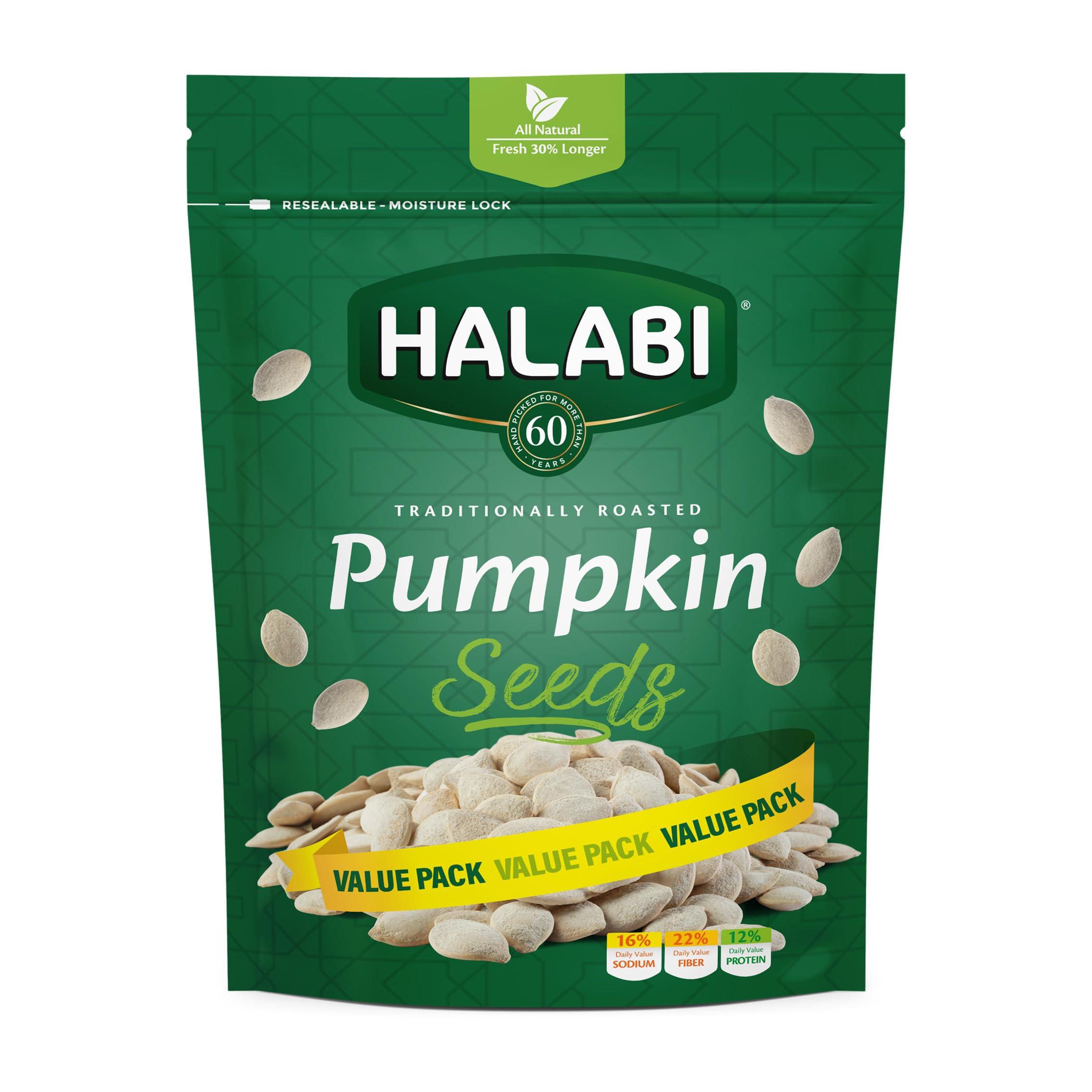 Halabi - Pumpkin Seeds - All Natural Ingredients - Traditional Healthy Baked Snacks - Resealable Bag - 250g