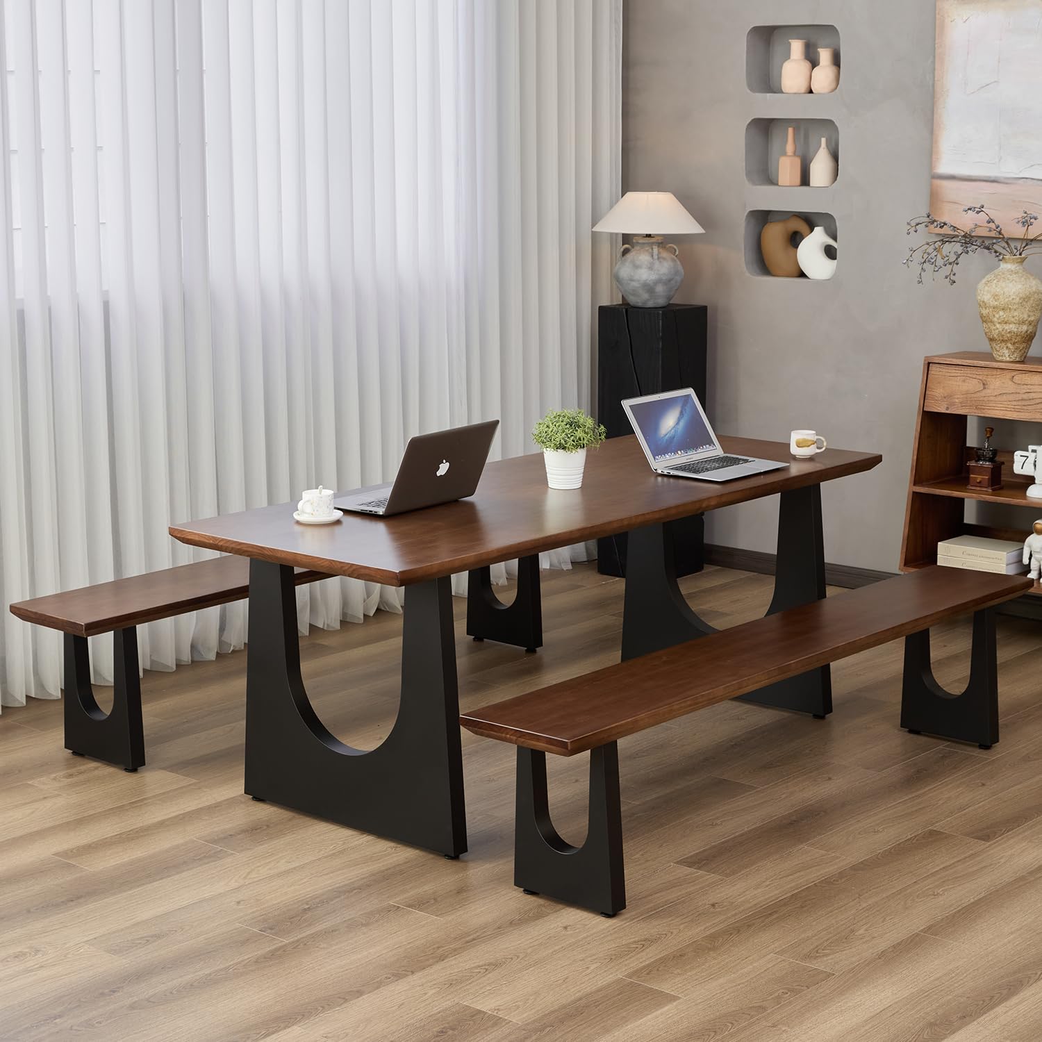 wangbochuan Wooden Executive Office Desk Computer Table Multi-Sized High Cost Performance Stylish Design Metal Legs Versatile Use for Office or Dining Casual Table (Walnut Color, 70.87in)