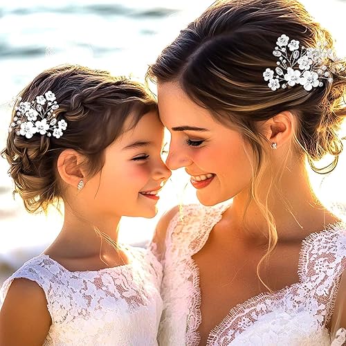 Miniatura 4 de Fstrend Horquillas para el cabello de boda de novia, diamantes de imitación plateados, perlas brillantes, pasadores de pelo de novia, preciosos