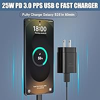 Vista 2 de Cargador súper rápido tipo C, bloque de cargador de pared rápido USB C de 25 W y cable de carga rápida súper largo de 8 pies para Samsung Galaxy