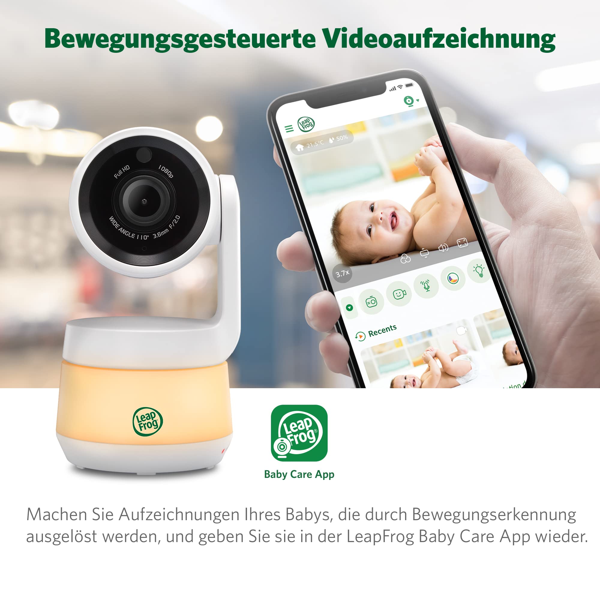 LeapFrog LF925HD Monitors para Bebés, 1080p WiFi Monitors Inteligentes para Bebés, 360° Traducción e Inclinación, Zoom 8X, ExhibiciónLCD de 5 "720p, Visión Nocturna, Walkie - Talkie Bidireccional