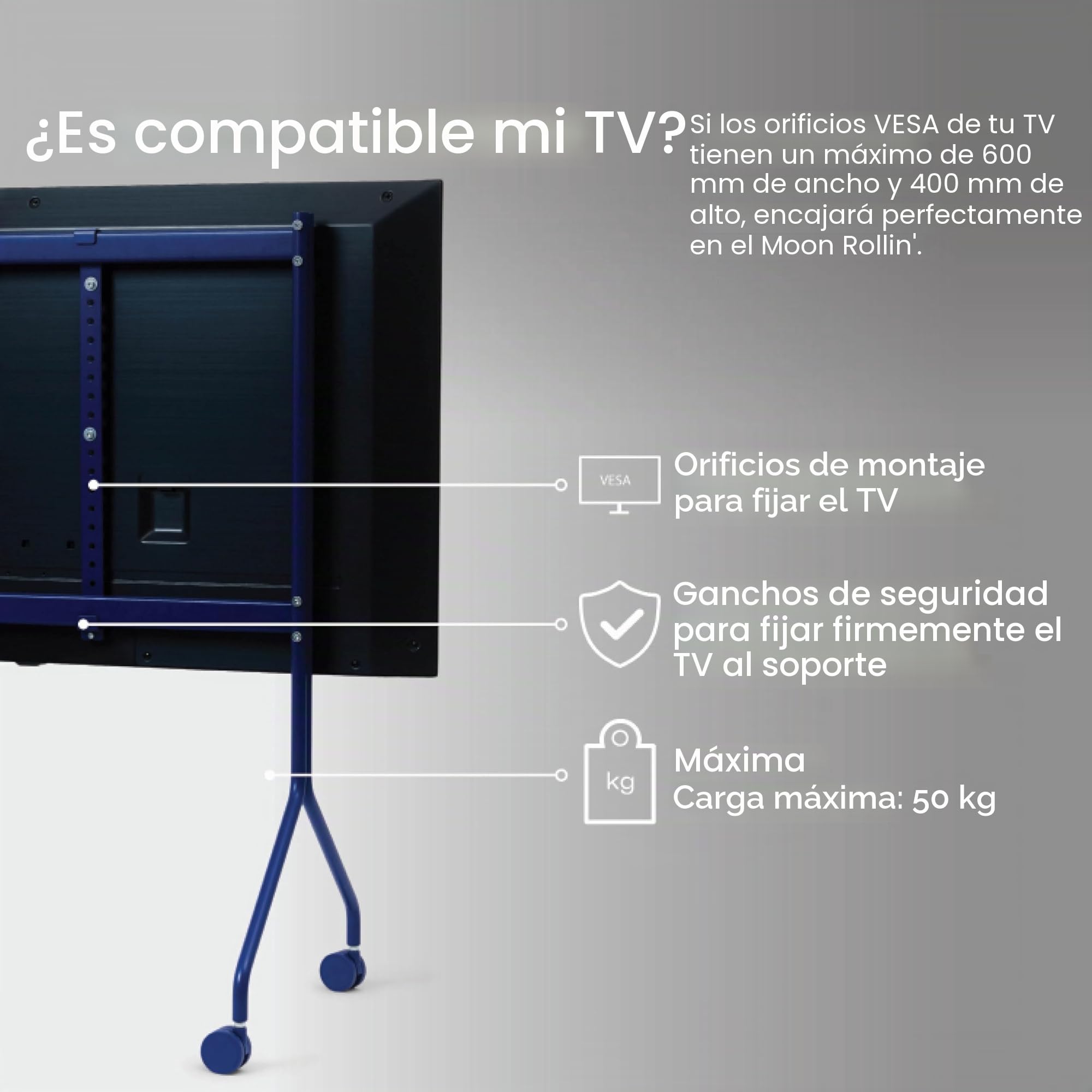 Pedestal Moon Rollin' | Soporte TV Giratorio | Soporte Pie TV de Diseño Danés | Mueble Television de Moda (Azul)