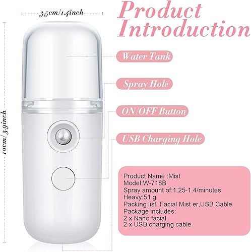 Miniatura 15 de Honoson Mini humidificador facial de 1.0 fl oz, pulverizador facial portátil, recargable por USB, práctica máquina de cuidado de la piel para Rosa